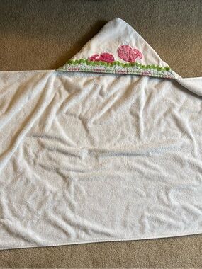 Hooded Baby Towel with Pink Whale Applique